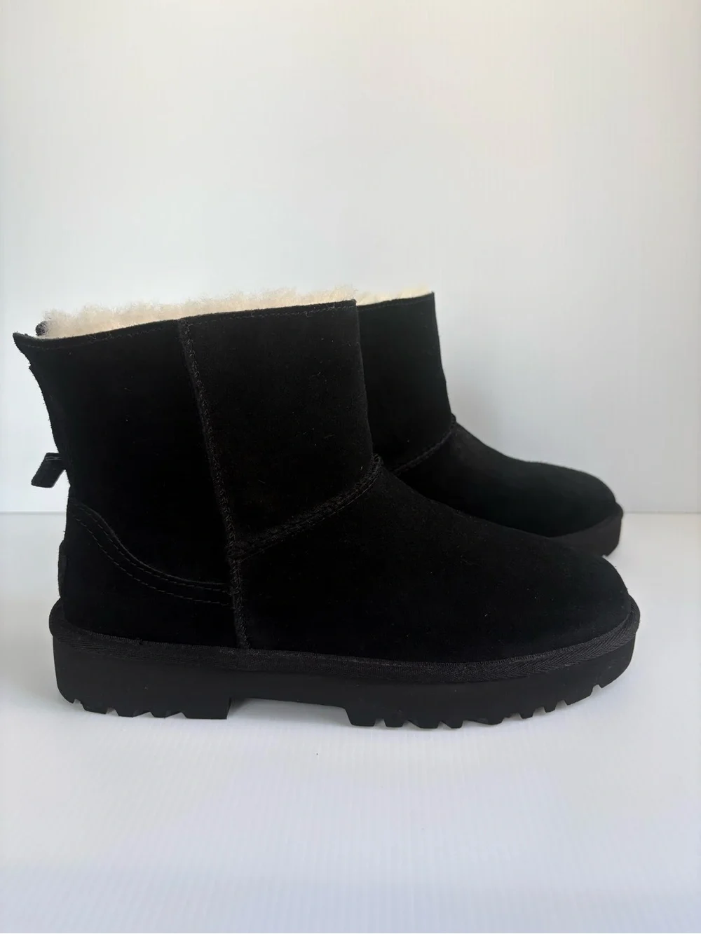UGG Classic Mini Black Suede Shearling Boot